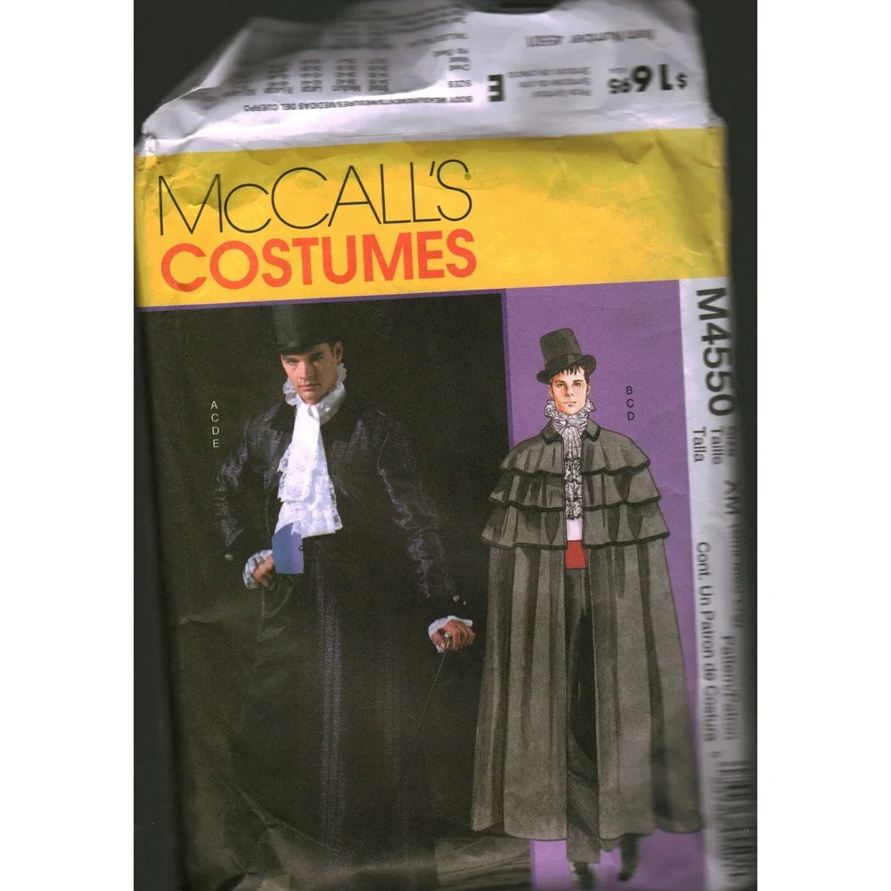 McCalls M4550 Mens‎ Costume Pattern Victorian Gothic Coat Cape Jabot Size S-L